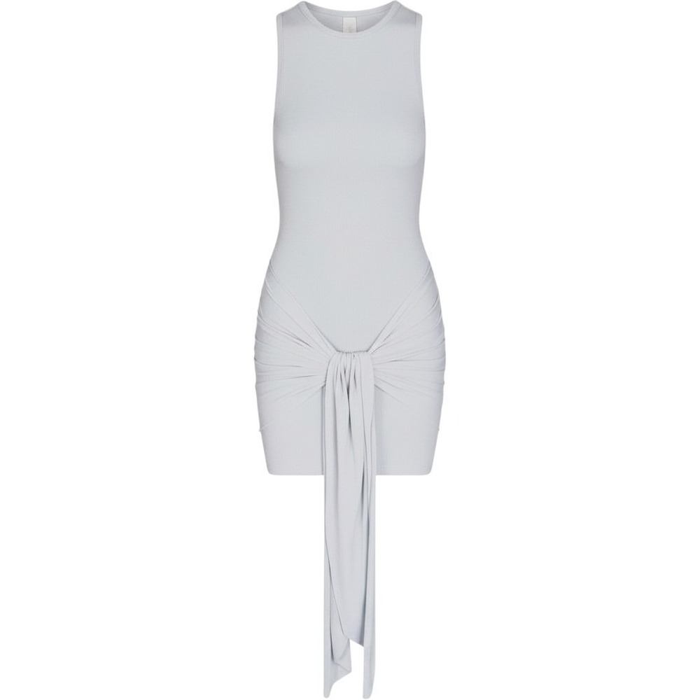 Skims Cupro Jersey Wrap Mini Dress Pearl Grey Sleeveless OP-DRS-11916W XL